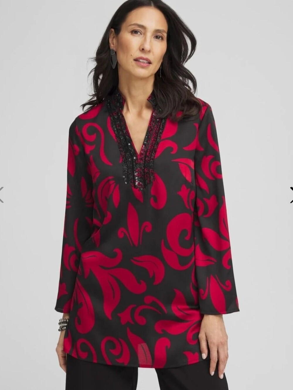 Chico's Embellished Neck Kurta Top